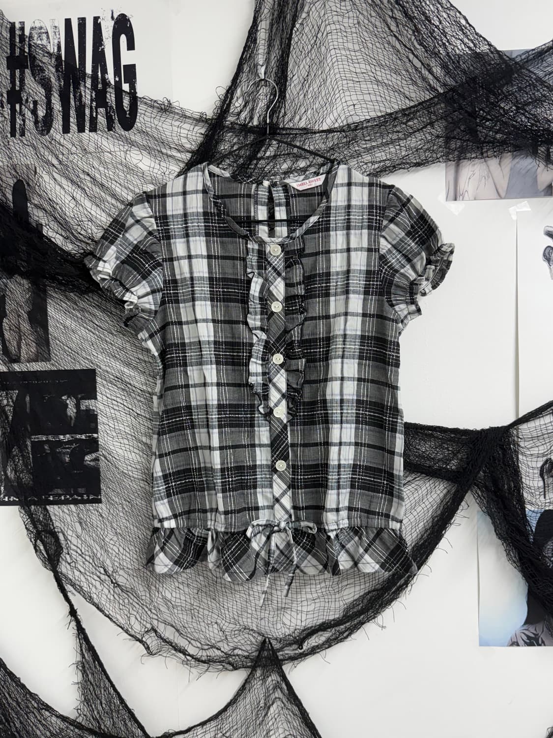 Check pattern lace blouse  상품이미지3