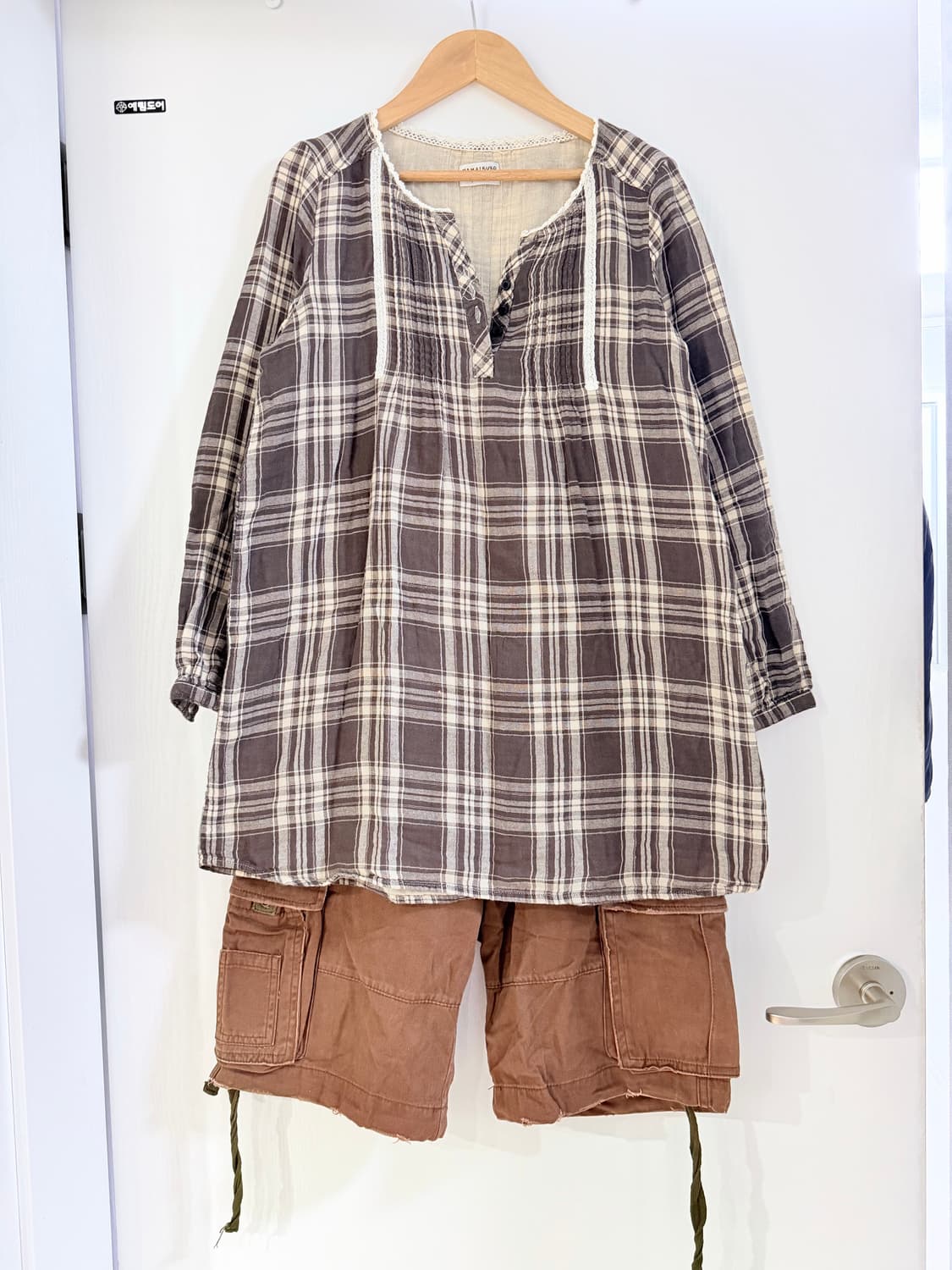 일본빈티지 하구미 체크 카고팬츠 세트 상품이미지1