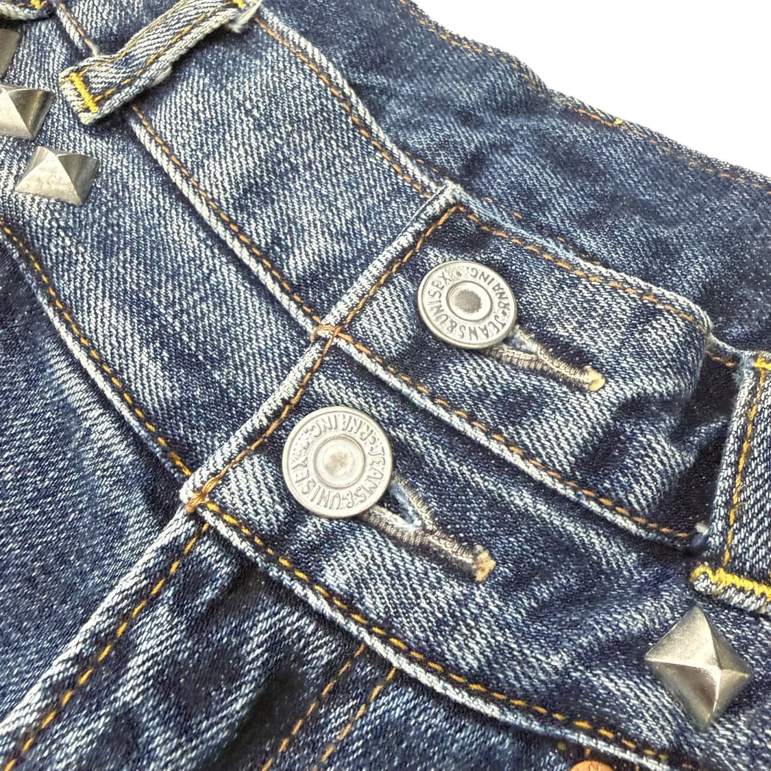 JPN 더블 웨이스트 스터드 테이퍼드핏 데님 롱팬츠 상품이미지6