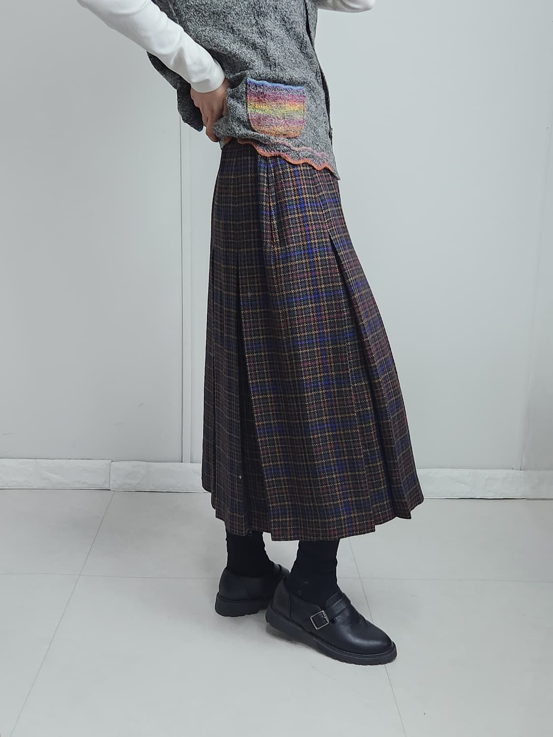 플리츠 체크 울 스커트 상품이미지4