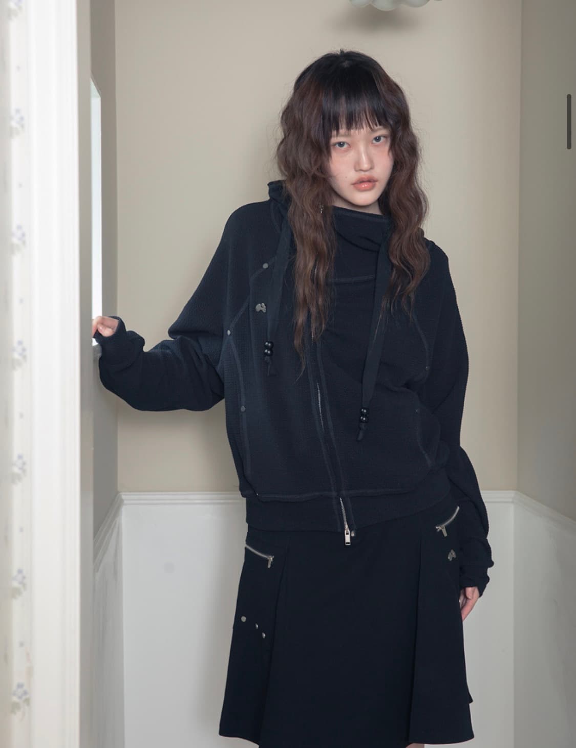 허그유어스킨 셔링 하이넥 후드집업  상품이미지1