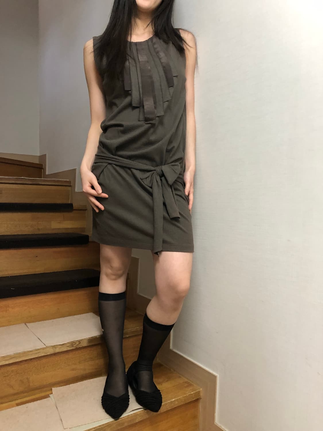 빈티지 브라운 카키 벨티드 원피스 상품이미지1