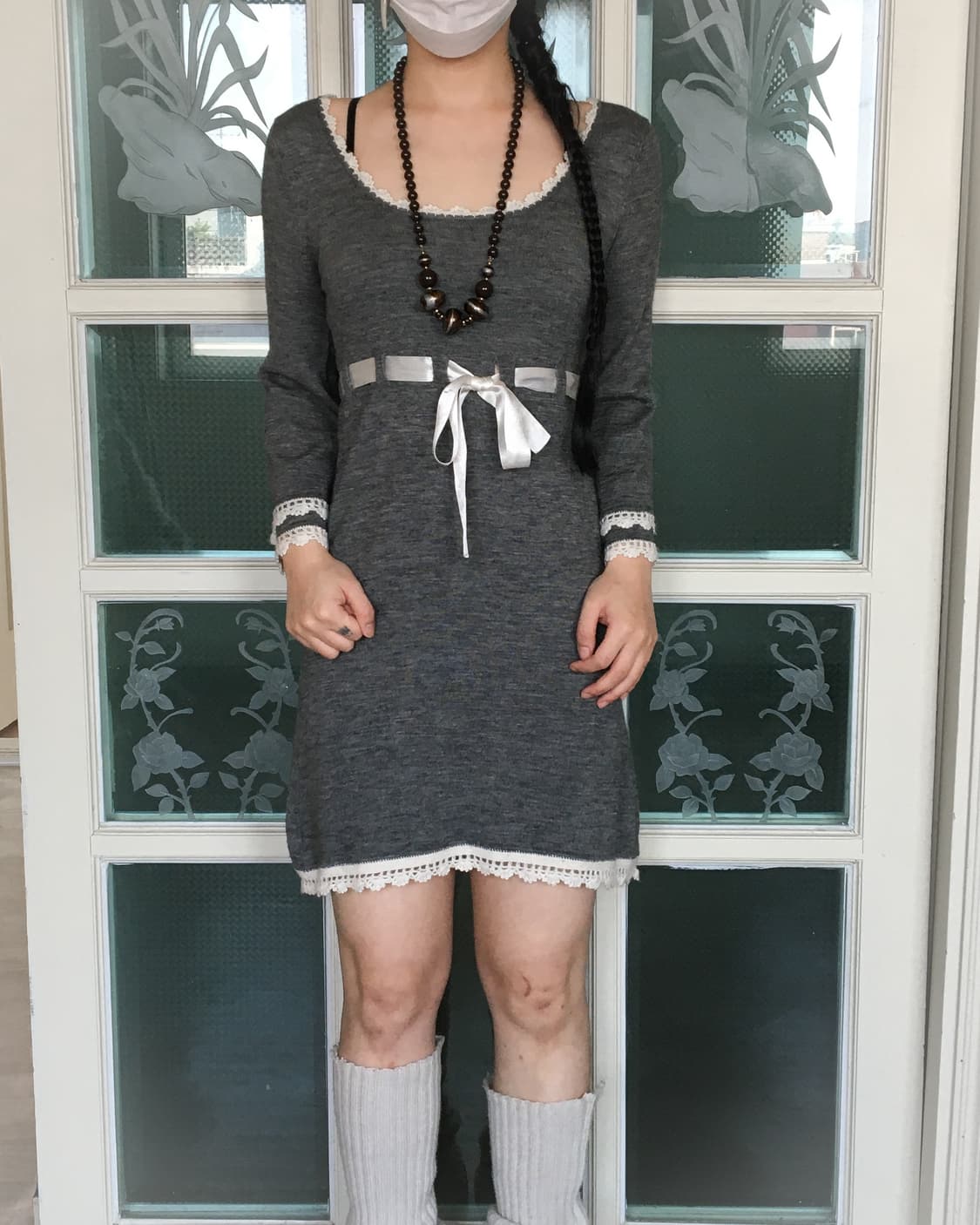 Lace trimming belted woolen knit one pie 상품이미지1