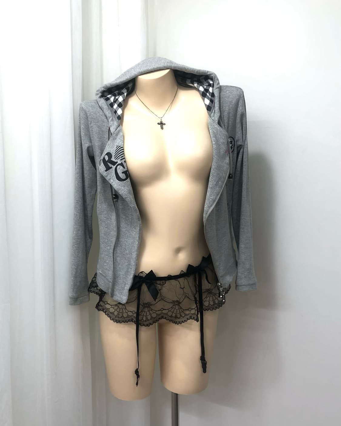 grey rockgirl 2way collar hood zip up 상품이미지4