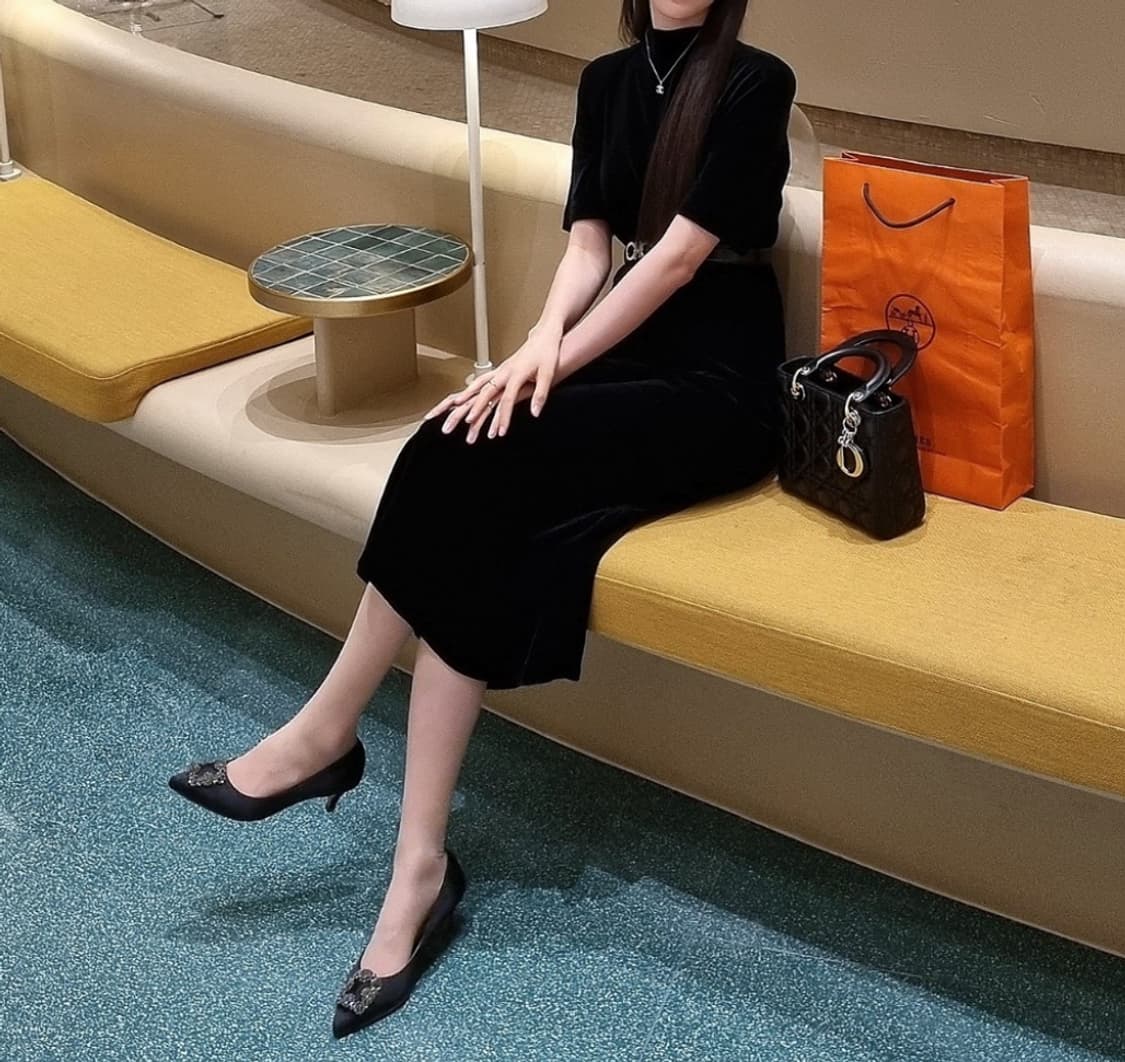 고급 벨벳 반팔 롱원피스 롱드레스 블랙 상품이미지1