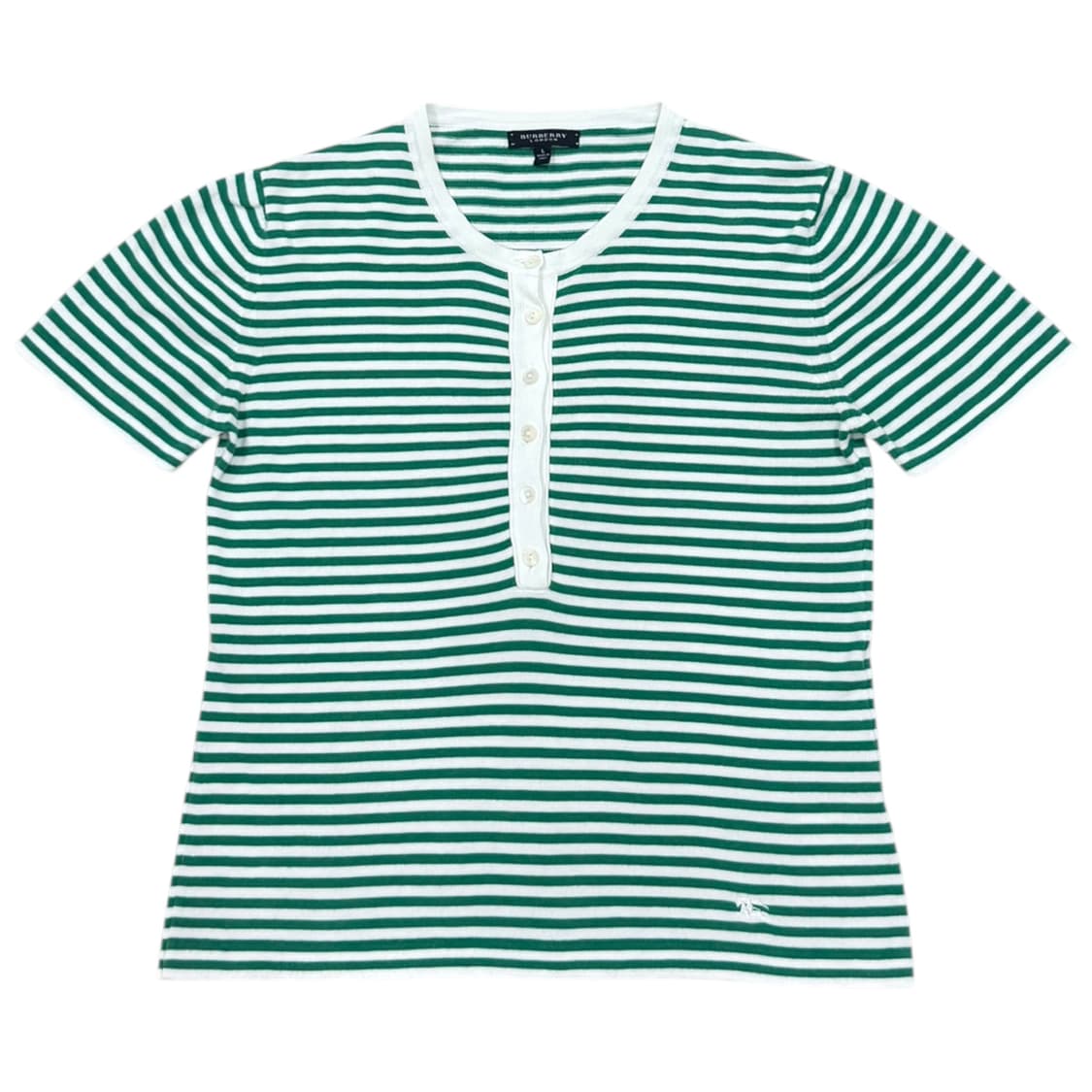 버버리 빈티지 모리걸 스트라이프 헨리넥 반팔티 그린 L 상품이미지1
