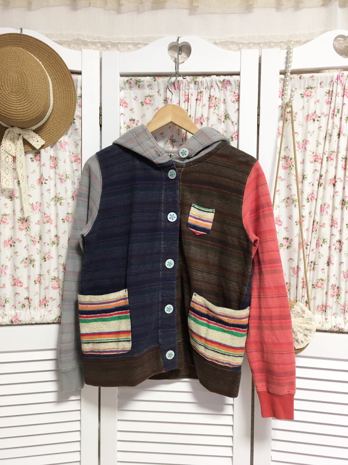 빈티지 히피 컬러패턴 후드집업 상품이미지1