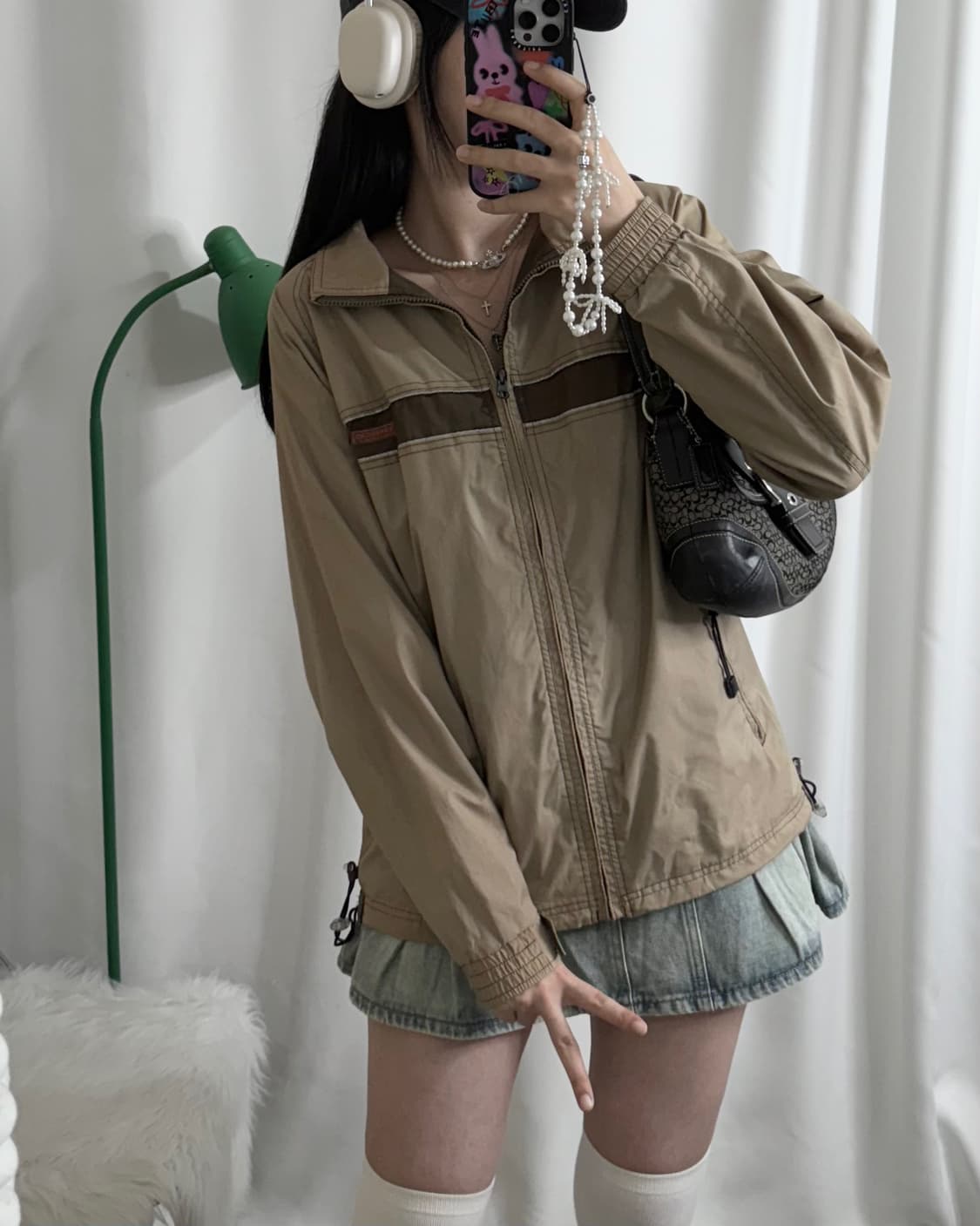카멜 브라운 오버핏 후드 바람막이 상품이미지3