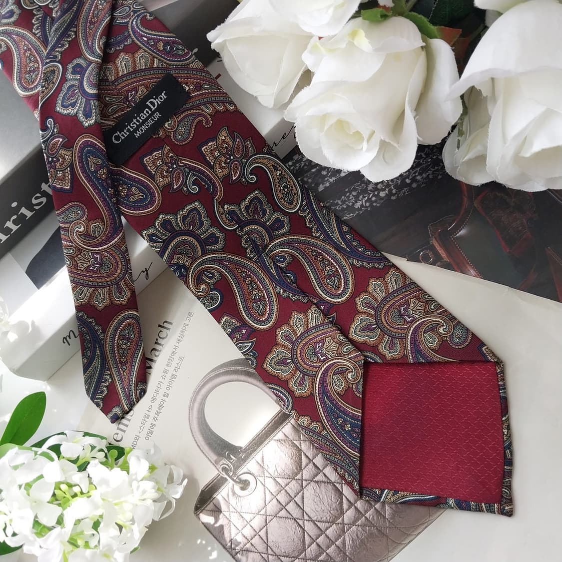 크리스찬 디올 와인 페이즐리 넥타이 9.5cm S~A+등급 K2530 상품이미지5