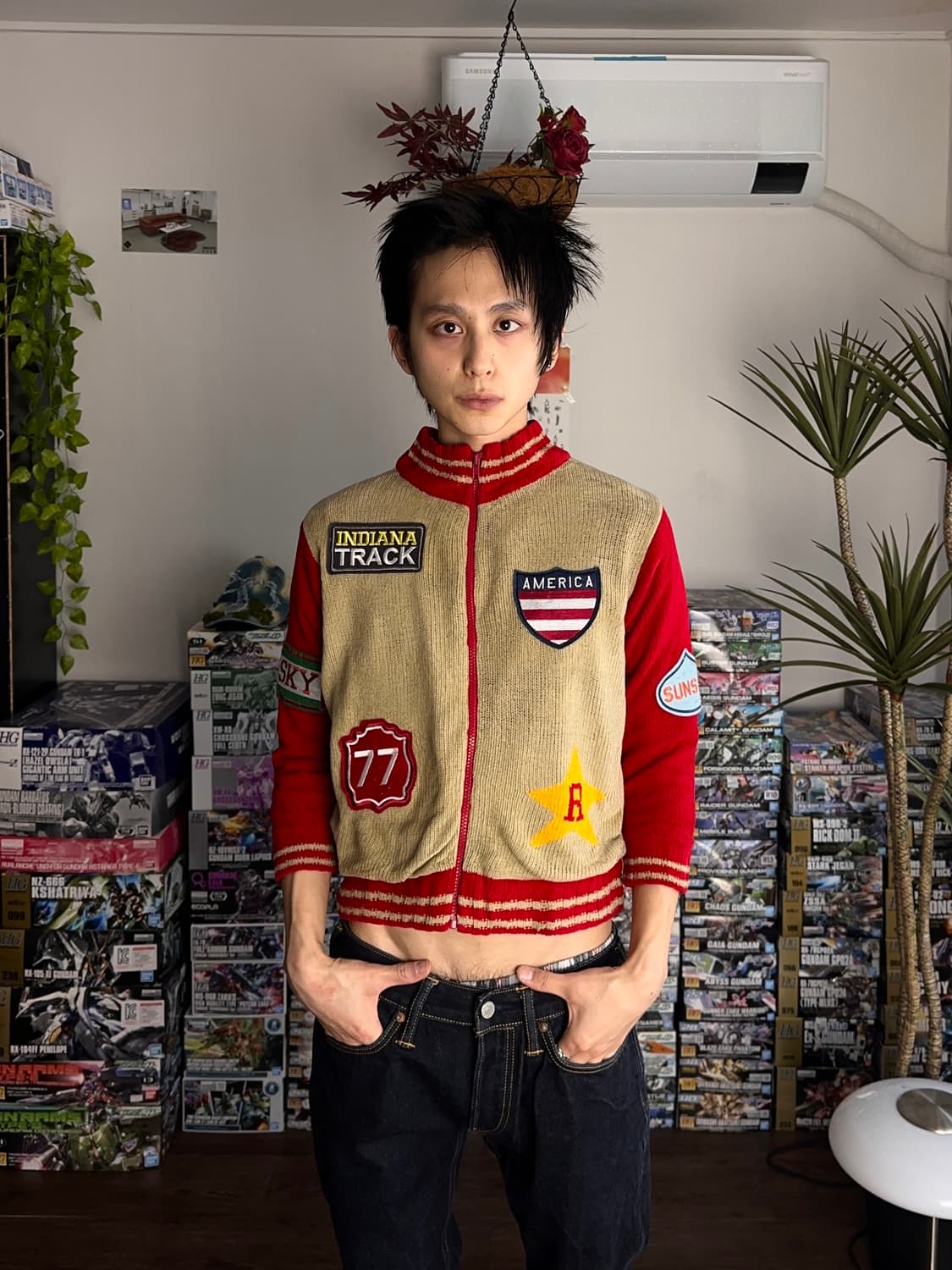 CRT Navy 패치 바시티 무드 니트집업  상품이미지1