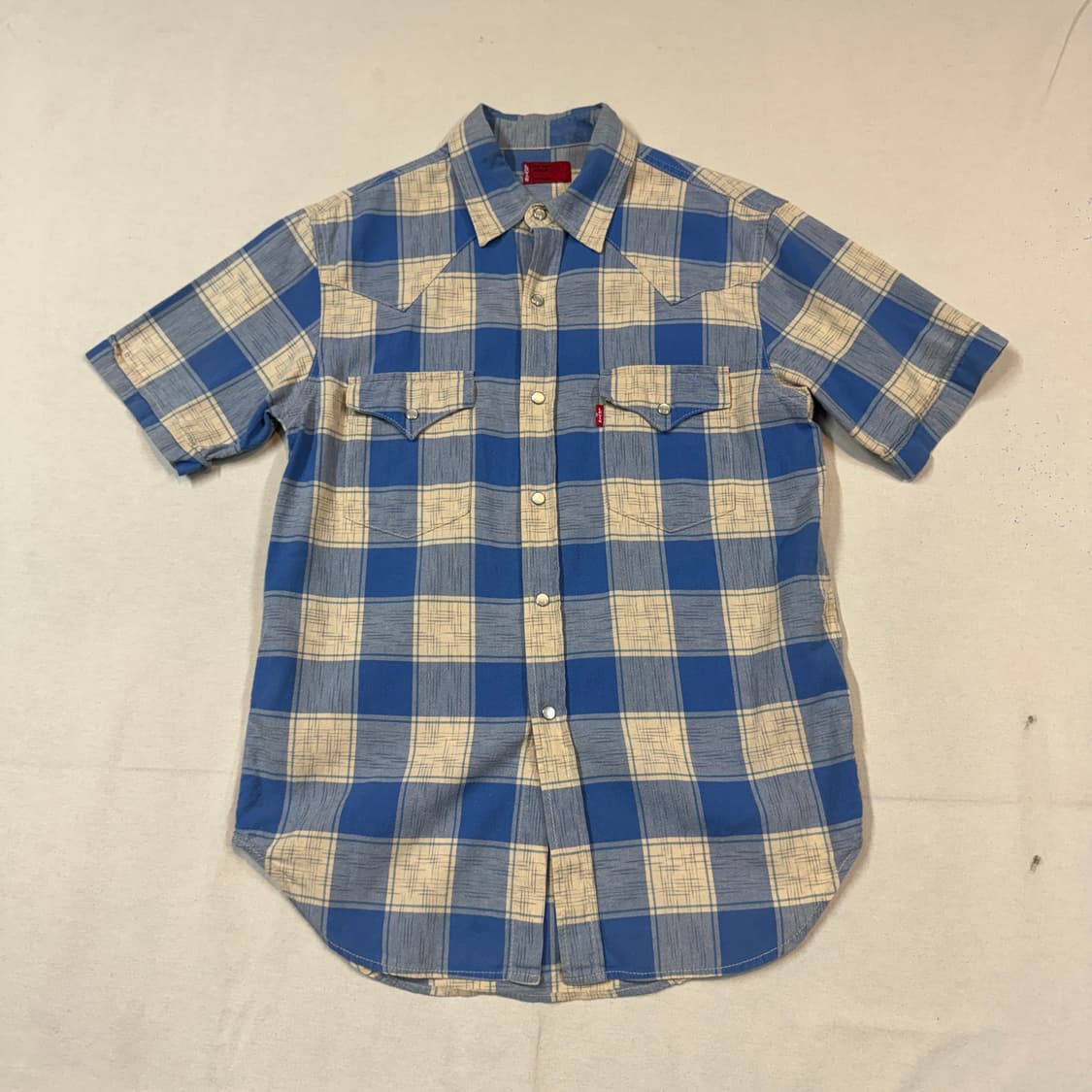 M) 리바이스 블루 체크 반팔 웨스턴 셔츠 상품이미지1