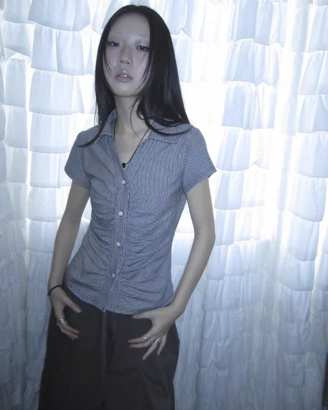 코디세트가격> Ang project 셔링 반팔 블라우스 + 카고 치마바지 상품이미지4