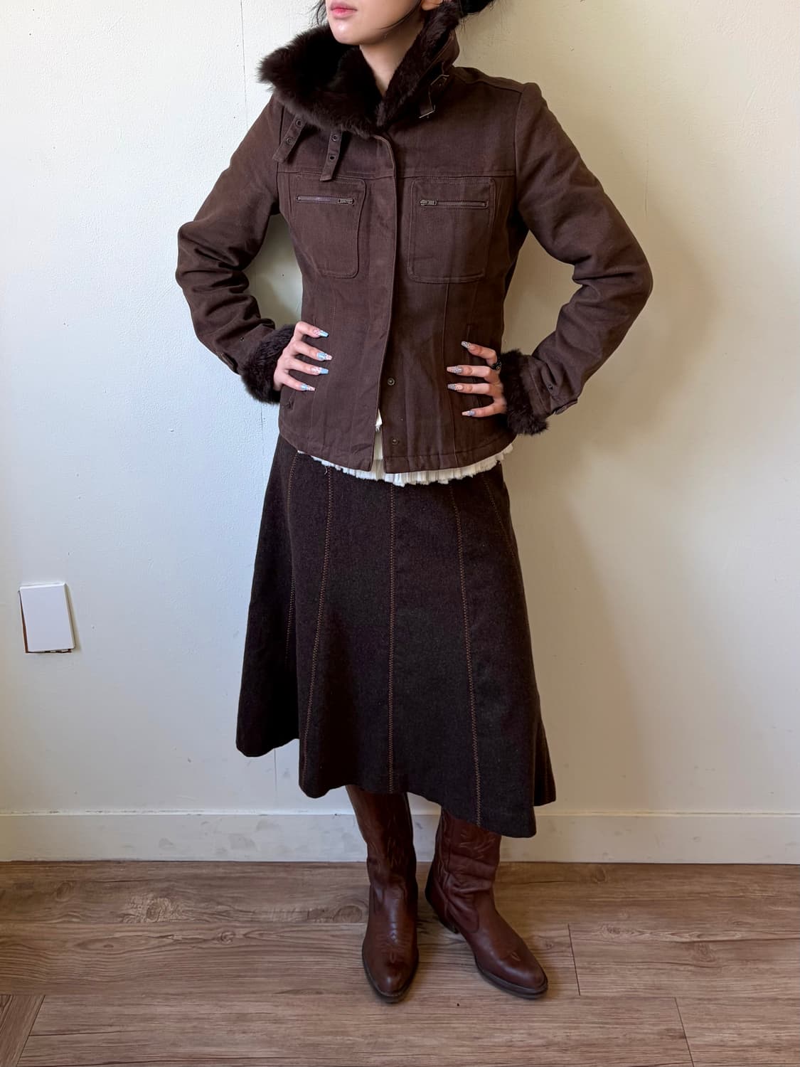 Japan vtg 브라운 울 스커트  상품이미지6