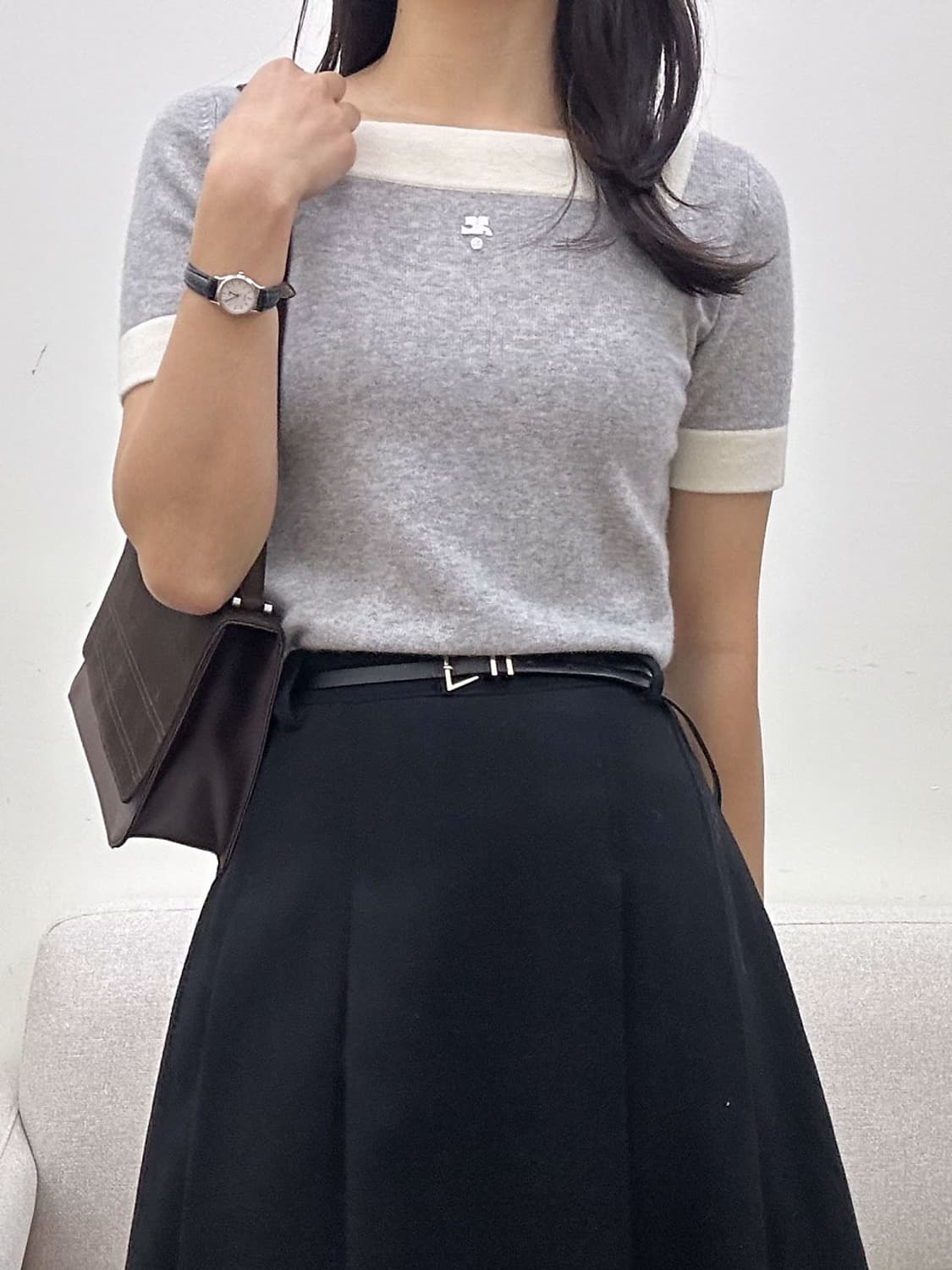 courreges / 꾸레쥬 그레이 울&캐시미어 스퀘어 넥 니트  상품이미지9