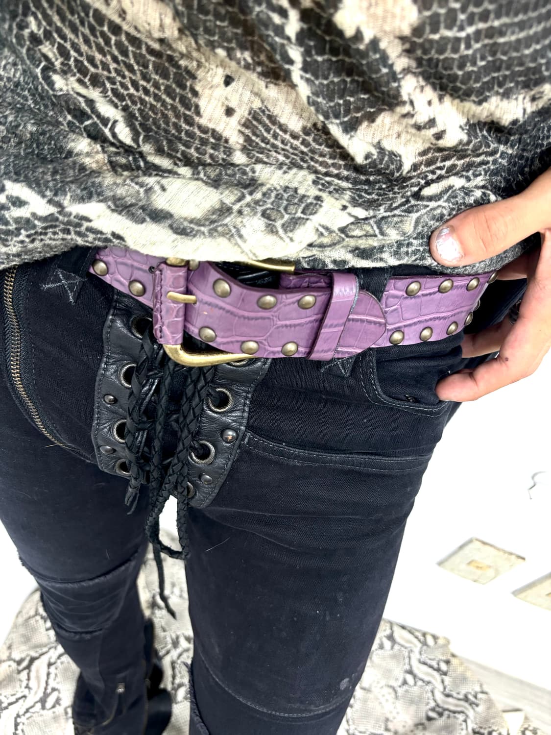 “Vintage” Purple Stud Detail Snake Belt 상품이미지7