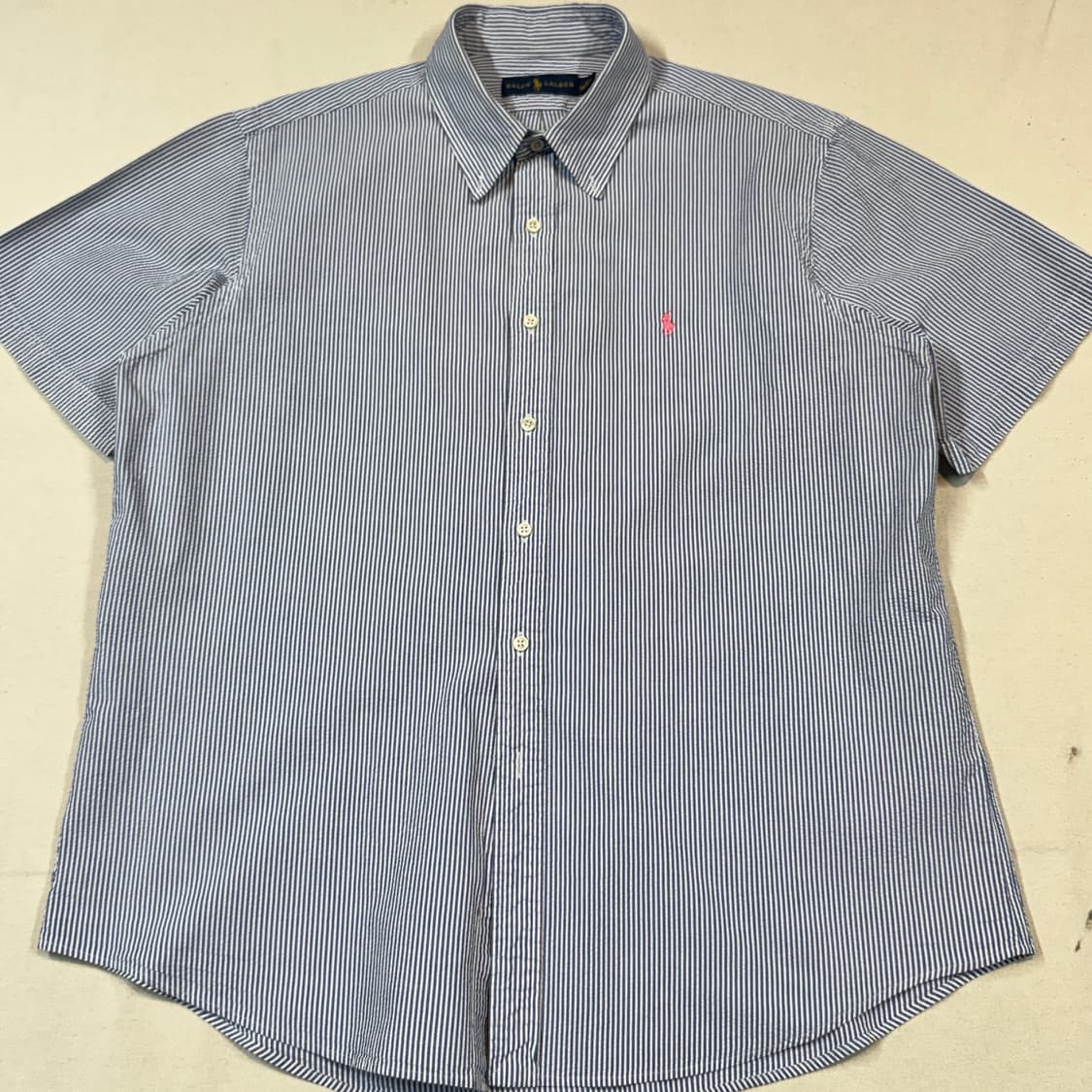 XL) 폴로 랄프로렌 클래식핏 블루 화이트 시어서커 반팔 셔츠 상품이미지2