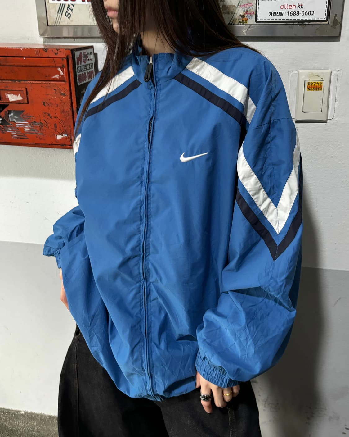 90s NIKE 올드스쿨 딥블루 윈드브레이커 상품이미지2