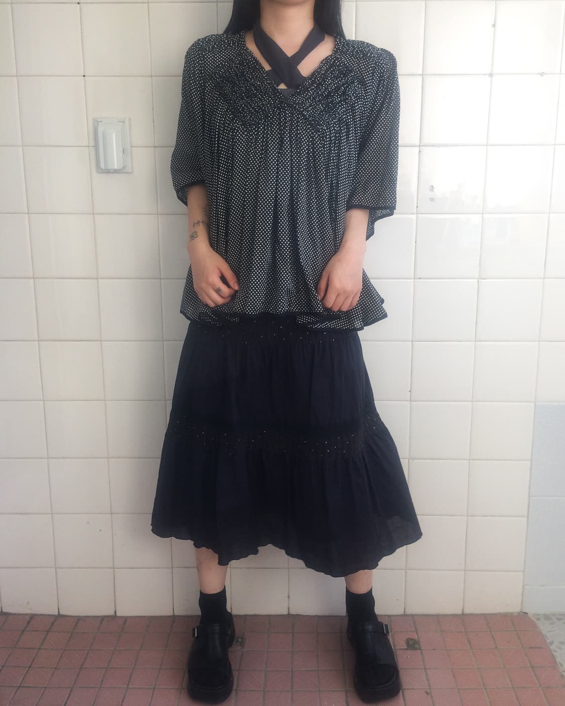 Zucca dot pattern frill blouse 상품이미지1