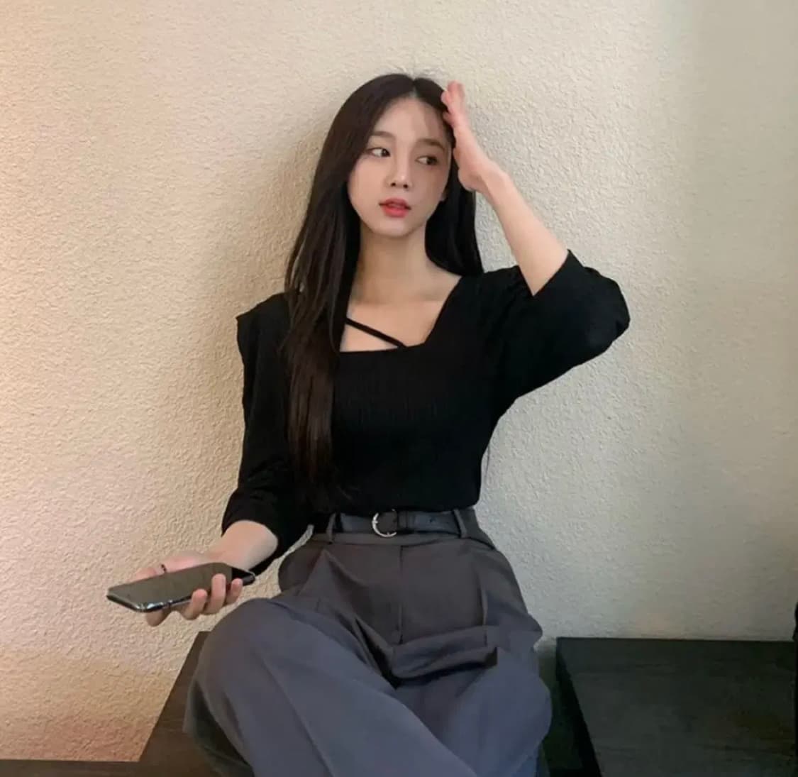 [S]룩넌 하이웨스트 차콜모카 슬랙스 팬츠 상품이미지7