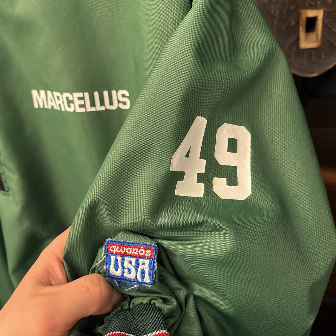 90s 마셀러스 머스탱 클럽 바시티 사틴 반집업 캥거루포켓 N779 상품이미지7