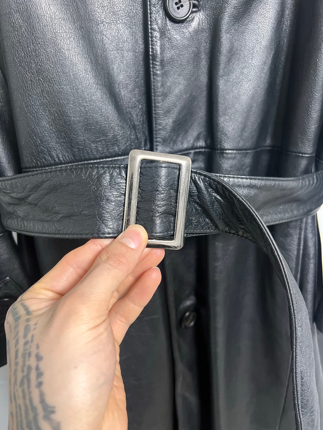 빈티지 레더 롱 트렌치코트 상품이미지4