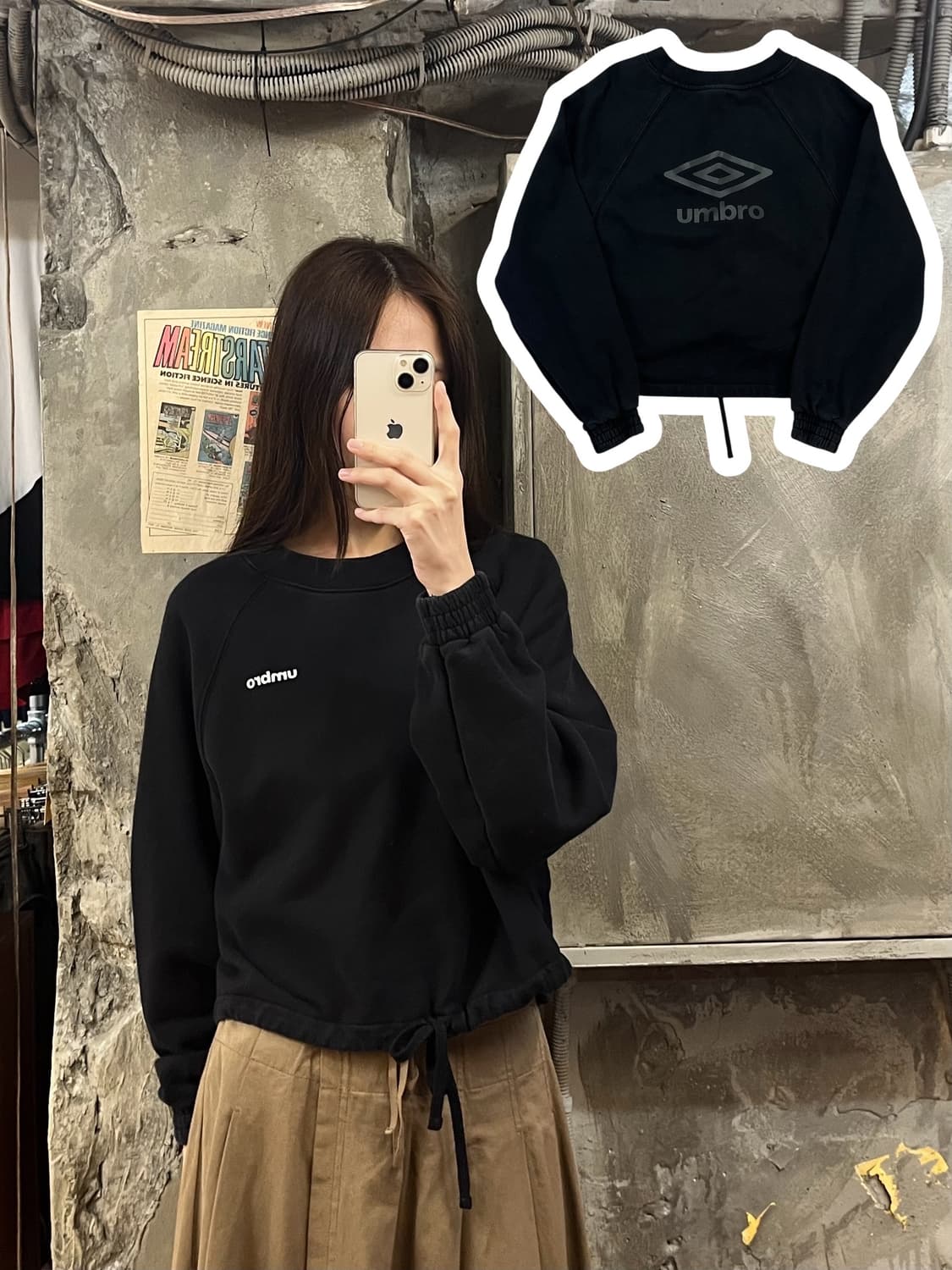 엄브로 크롭 맨투맨 블랙 XS #csz571 상품이미지1