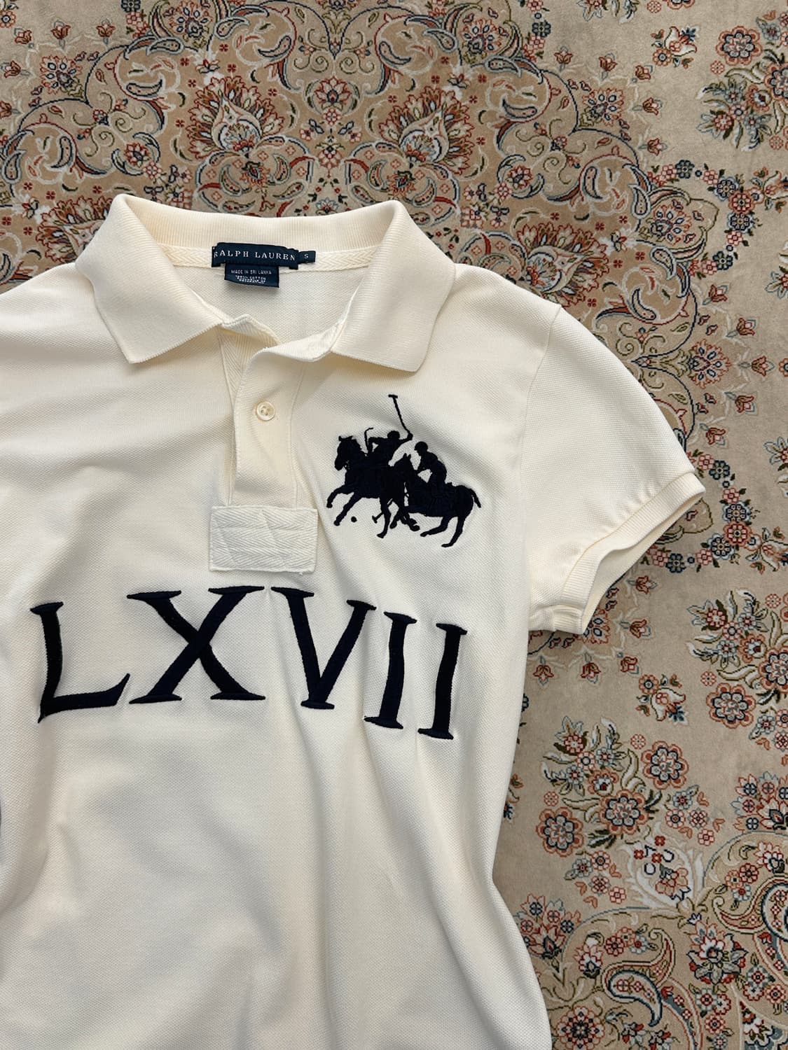 랄프로렌 크림/네이비 더블 빅포니 카라티  상품이미지4