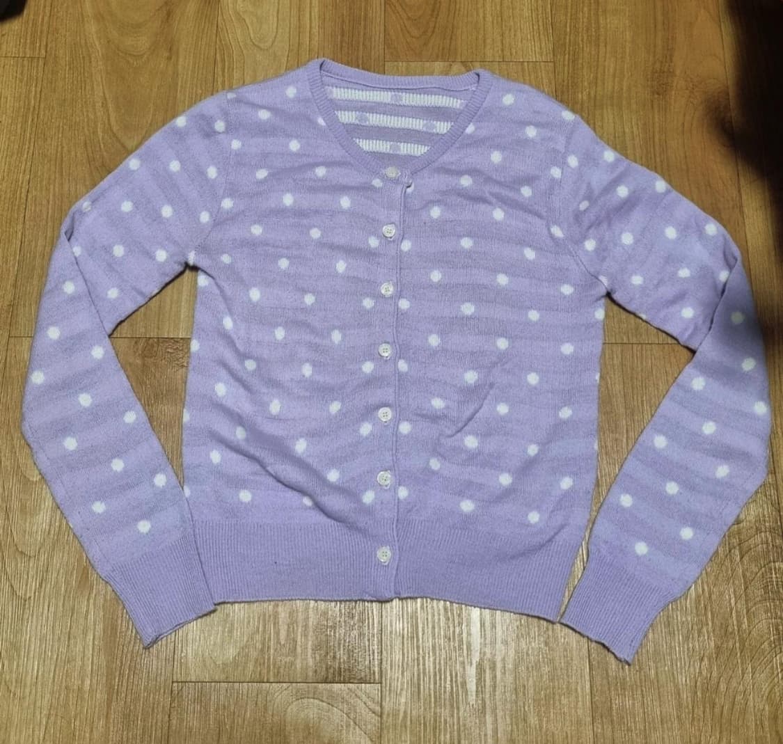도트 패턴 땡땡이 보라색 긴팔 니트 가디건 빈티지 모리걸 상품이미지1