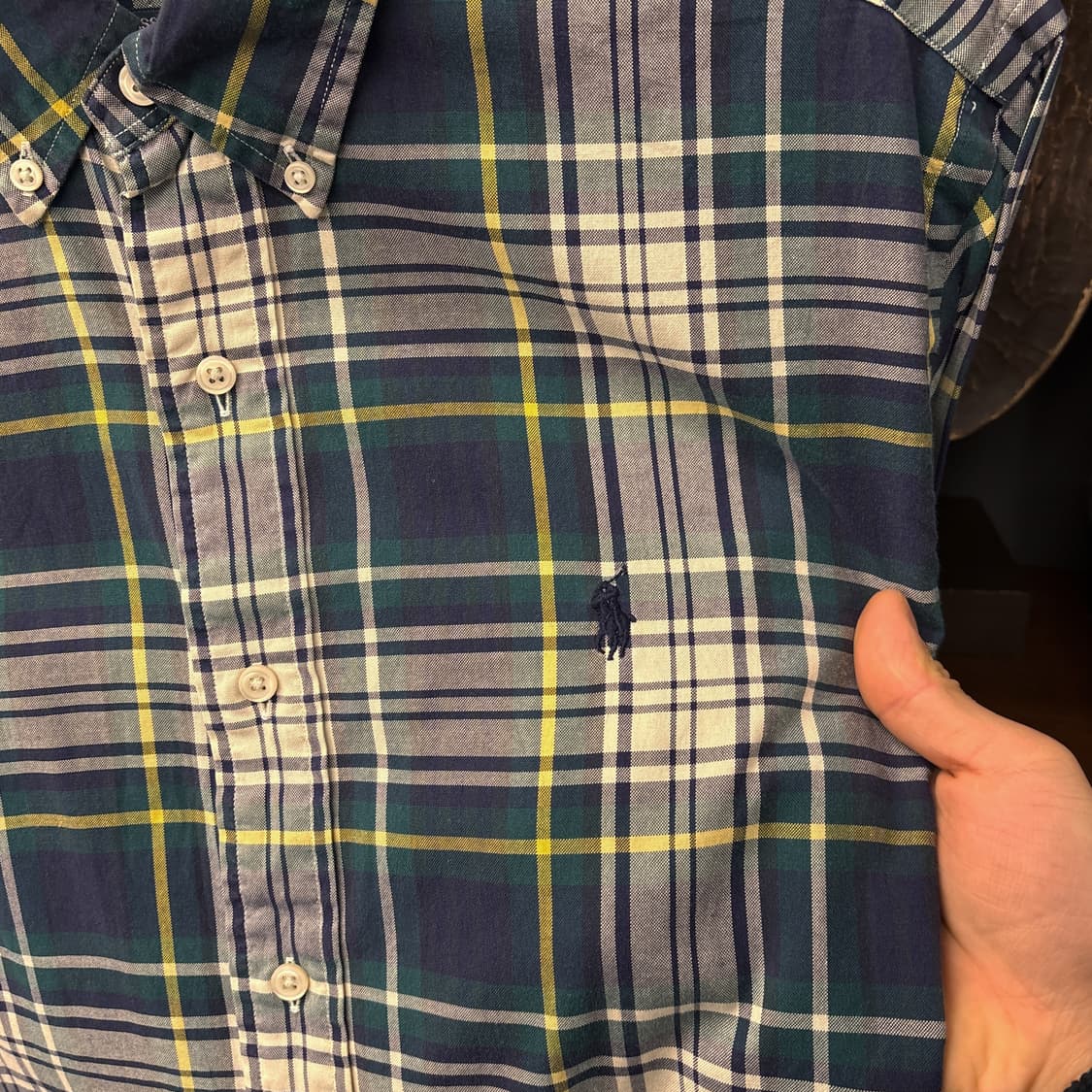 90s 폴로 랄프로렌 클래식핏 윈도우 타탄체크 버튼다운 셔츠 N752 상품이미지5