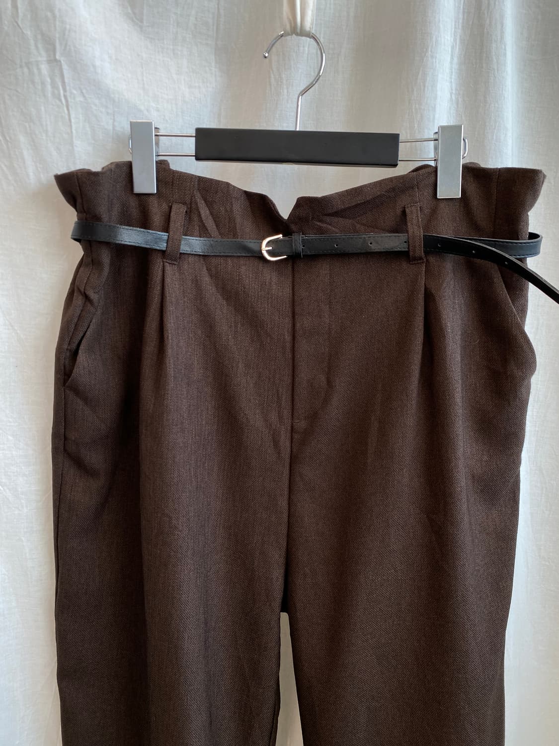 브라운 벨티드 와이드밴딩팬츠(XL 상품이미지3