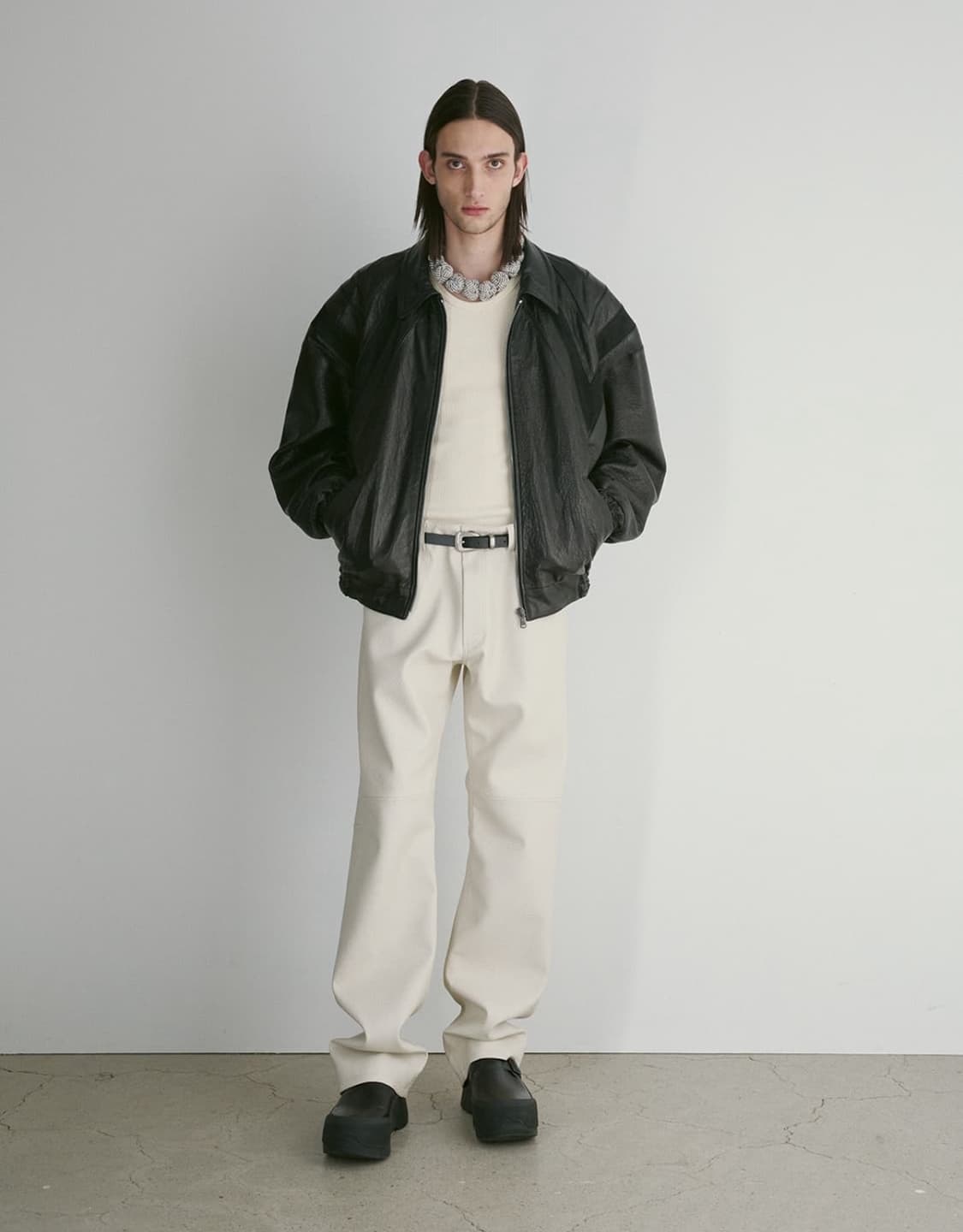 [새상품] 렉토 24FW 그레타 폭스 레더 팬츠 크림 상품이미지1