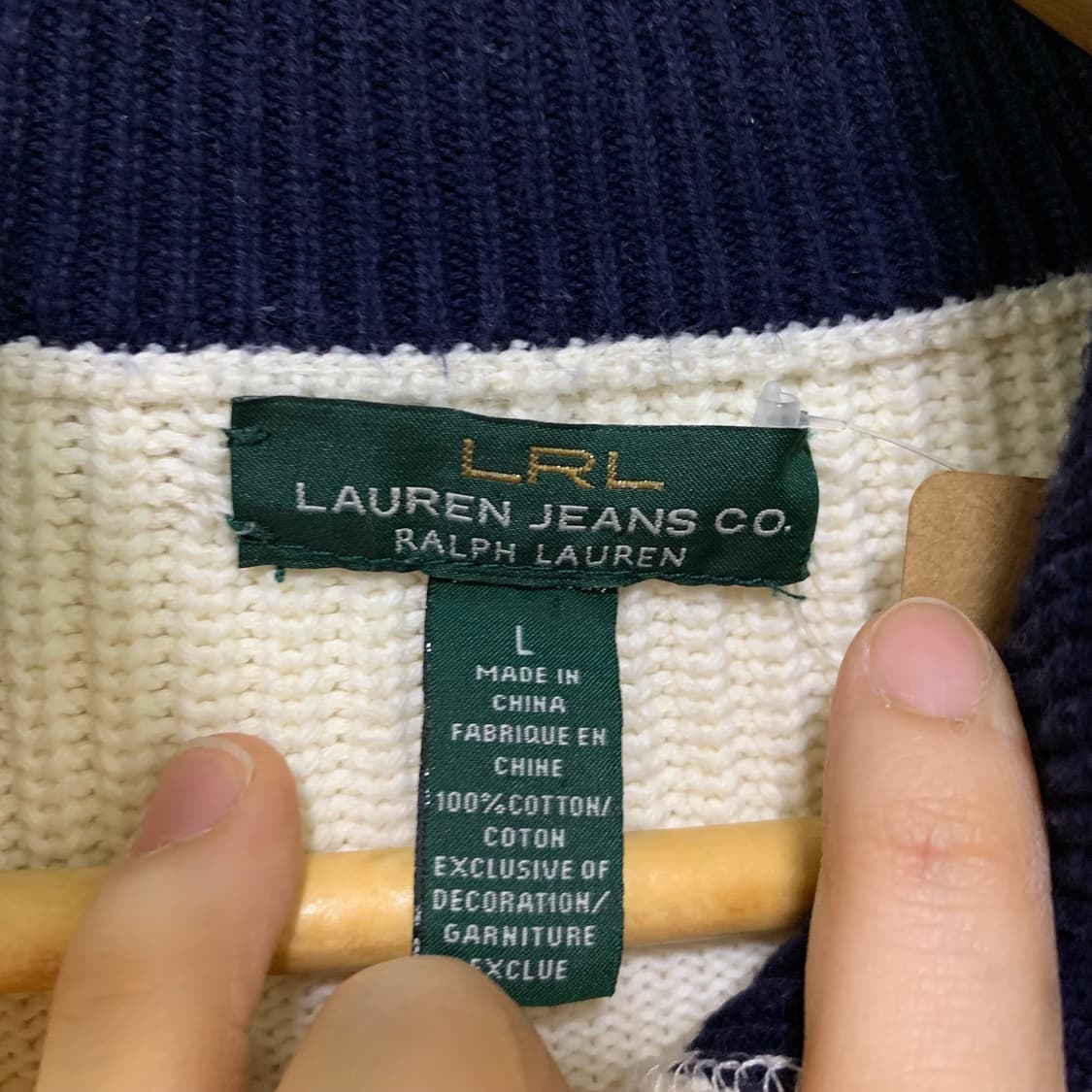로렌랄프로렌 빈티지 아이보리 금장 버튼 반집업 니트 여성 L 상품이미지6