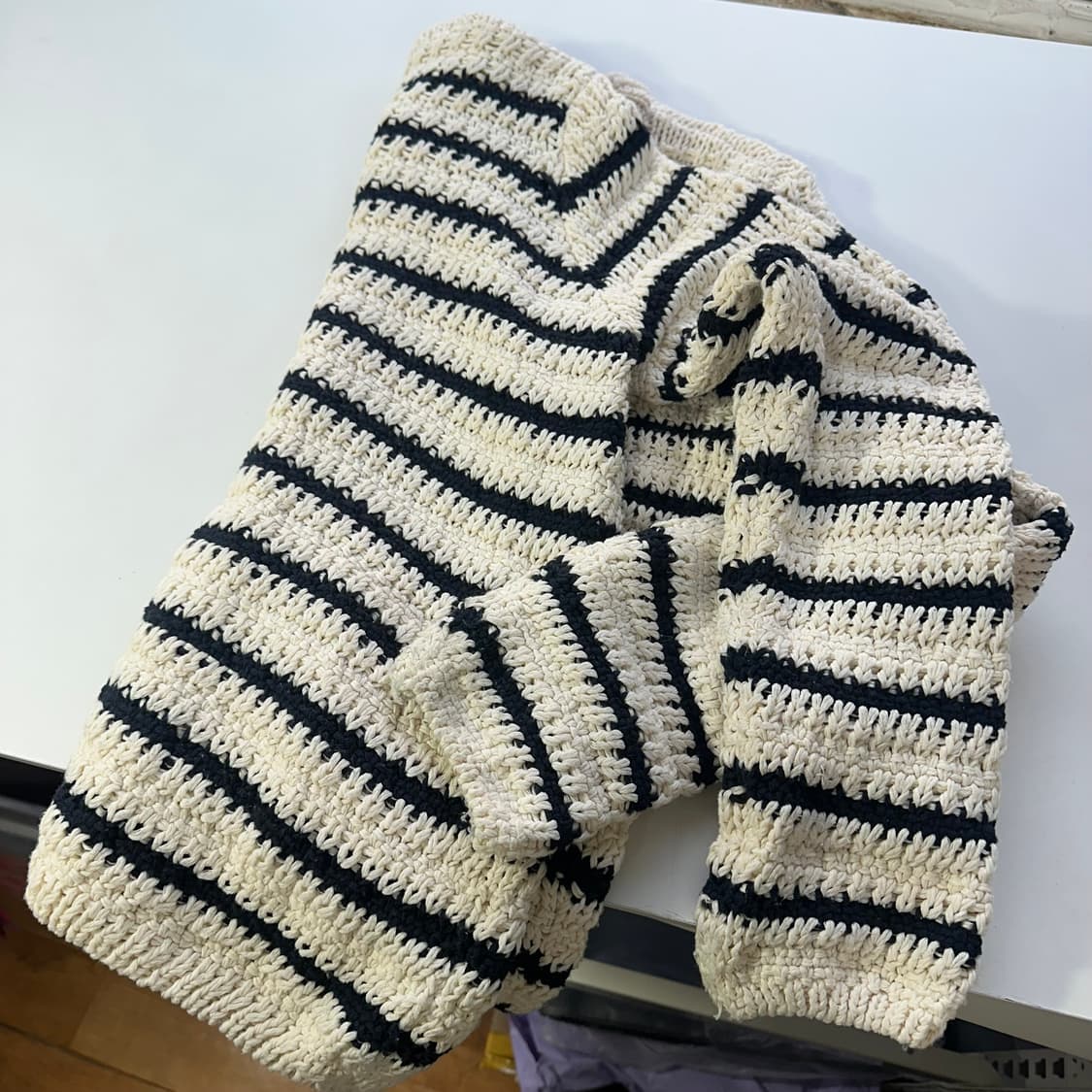 우먼M 자라우먼 루즈핏 크림네이비 U넥 면니트가디건 상품이미지4