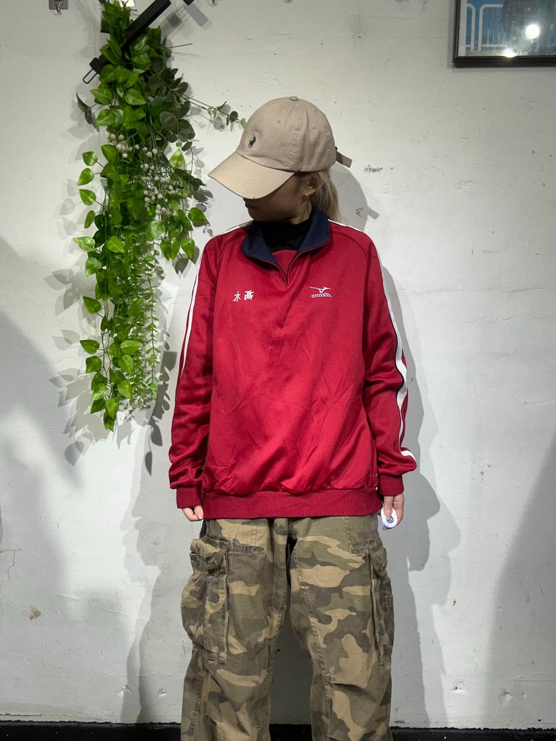 미즈노 레드 화이트 사이드 라인 오버핏 트랙탑 져지 L 상품이미지2