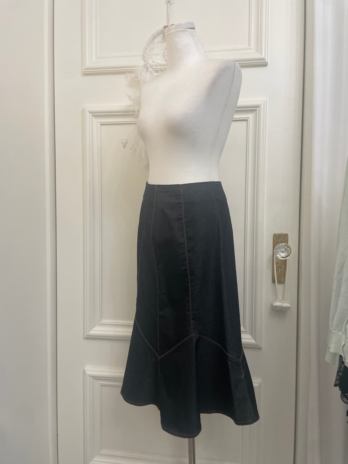 indi denim stitch point flare skirt 상품이미지2