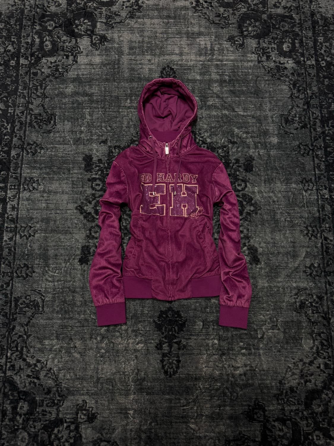 Ed hardy 00s y2k cubic velour hoodie 상품이미지2