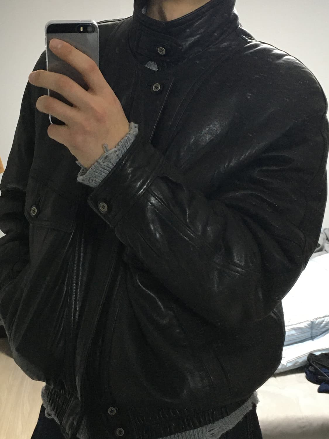 90‘ 빈티지 램스킨 레더 블루종자켓 상품이미지1