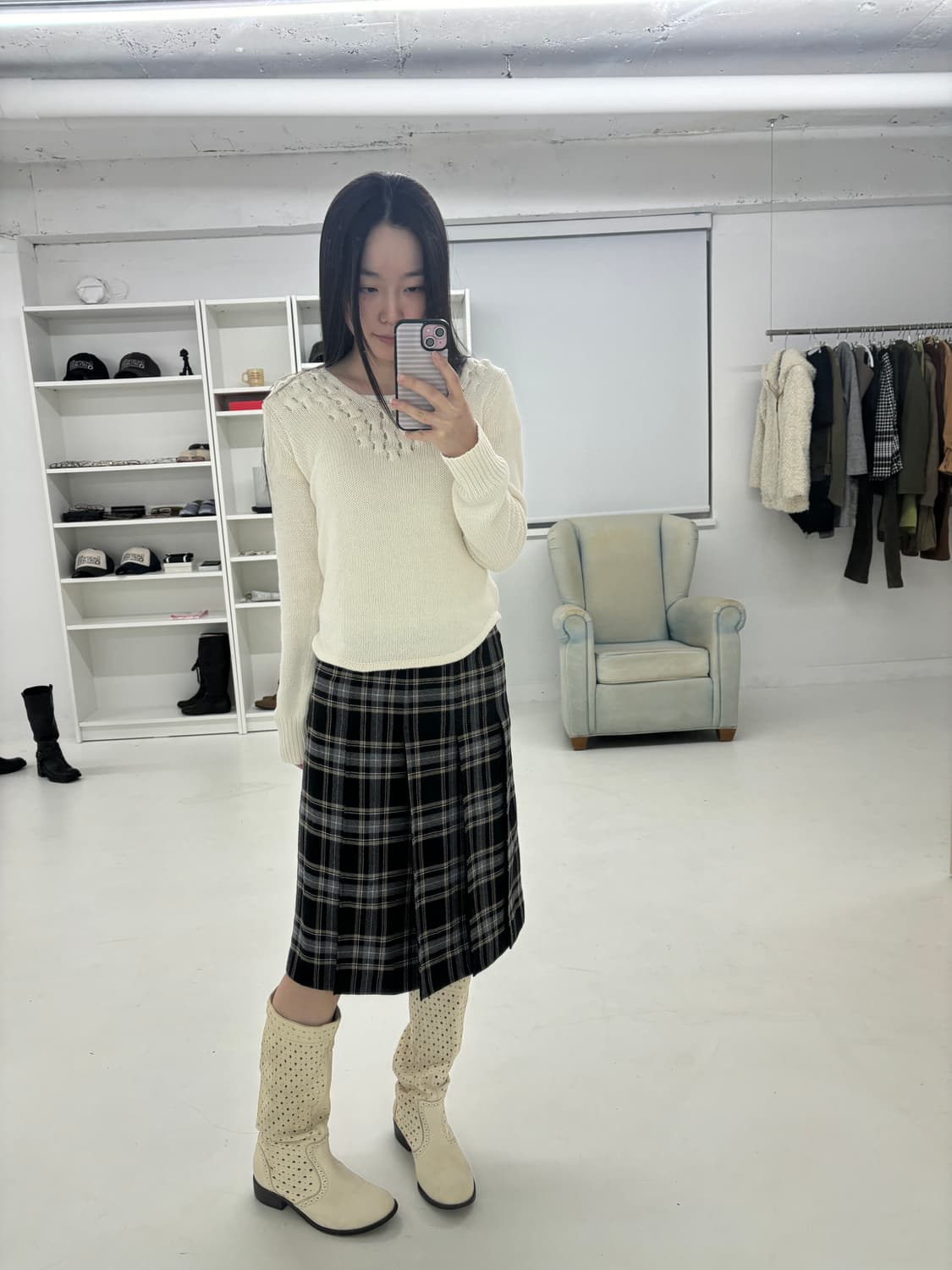 courreges wool check mid skirt 상품이미지9