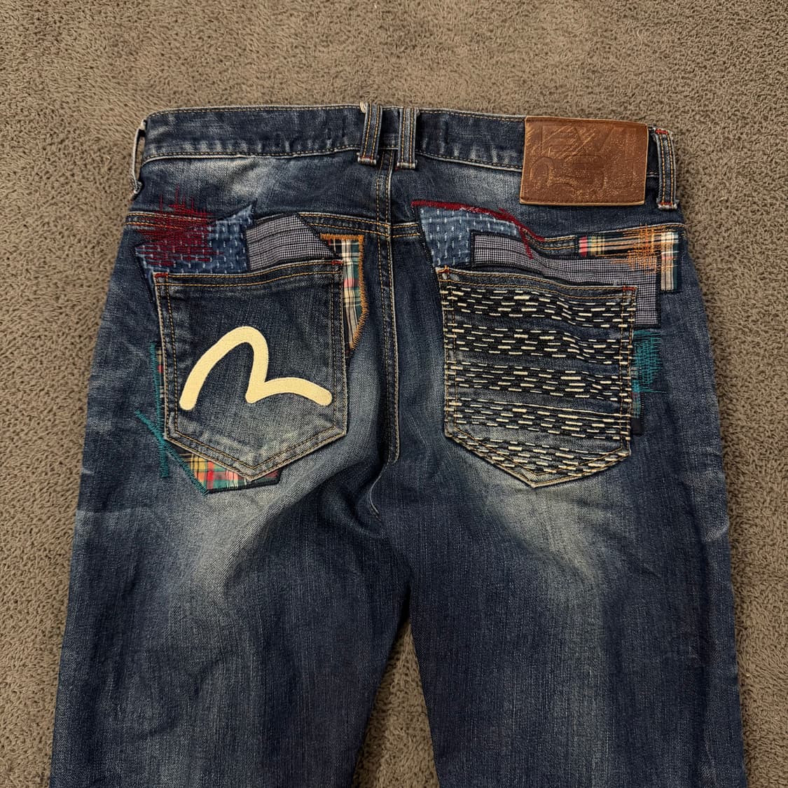 [정품/30] 에비수 패치워크 빅로고 자수 데님팬츠 상품이미지1