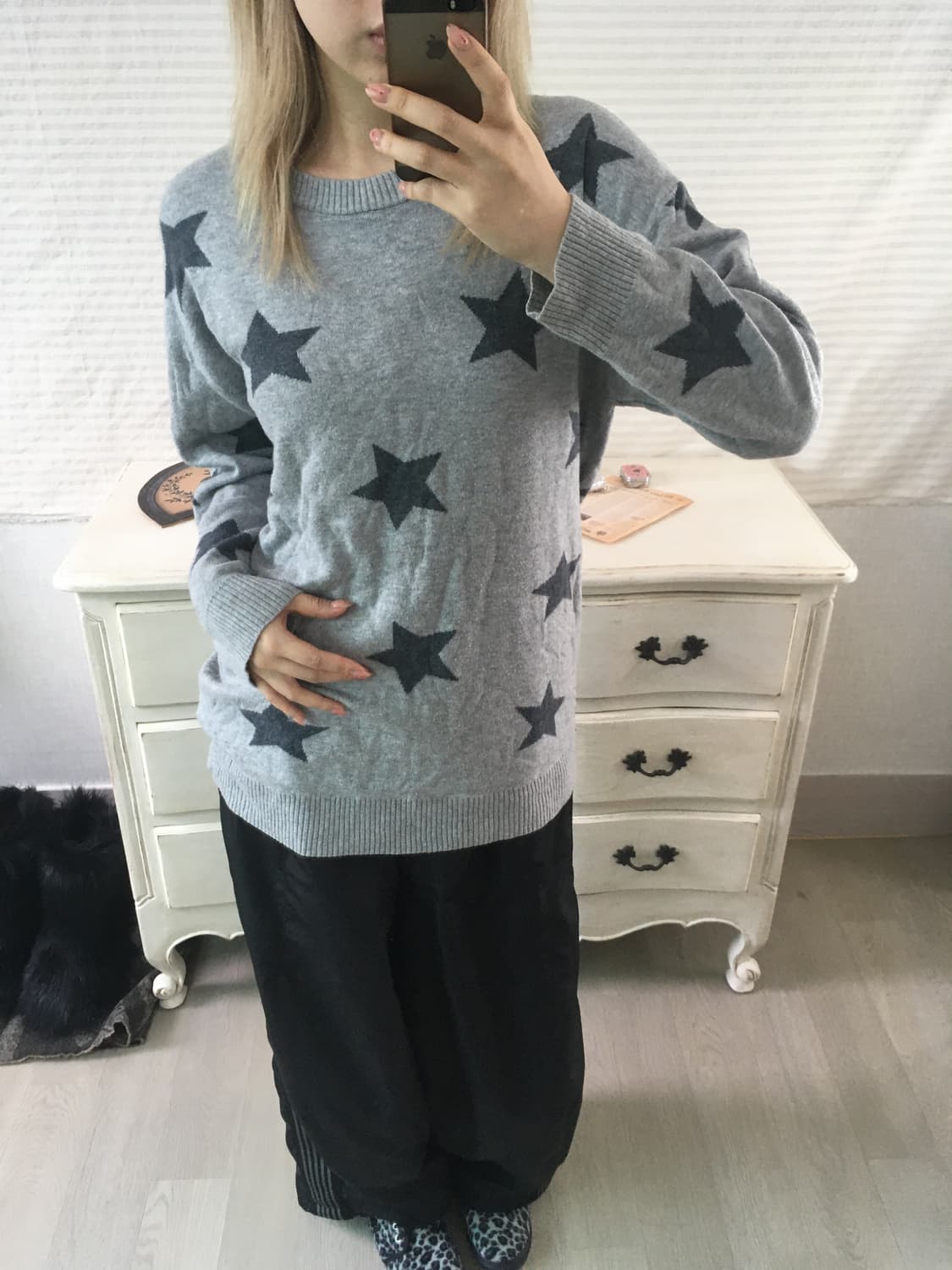 jpn vintage 그레이 스타 패턴 니트 상품이미지3