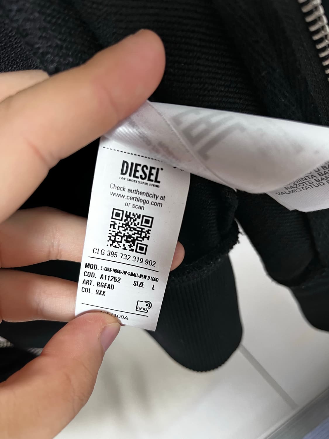 디젤 후드집업 블랙 L 상품이미지3