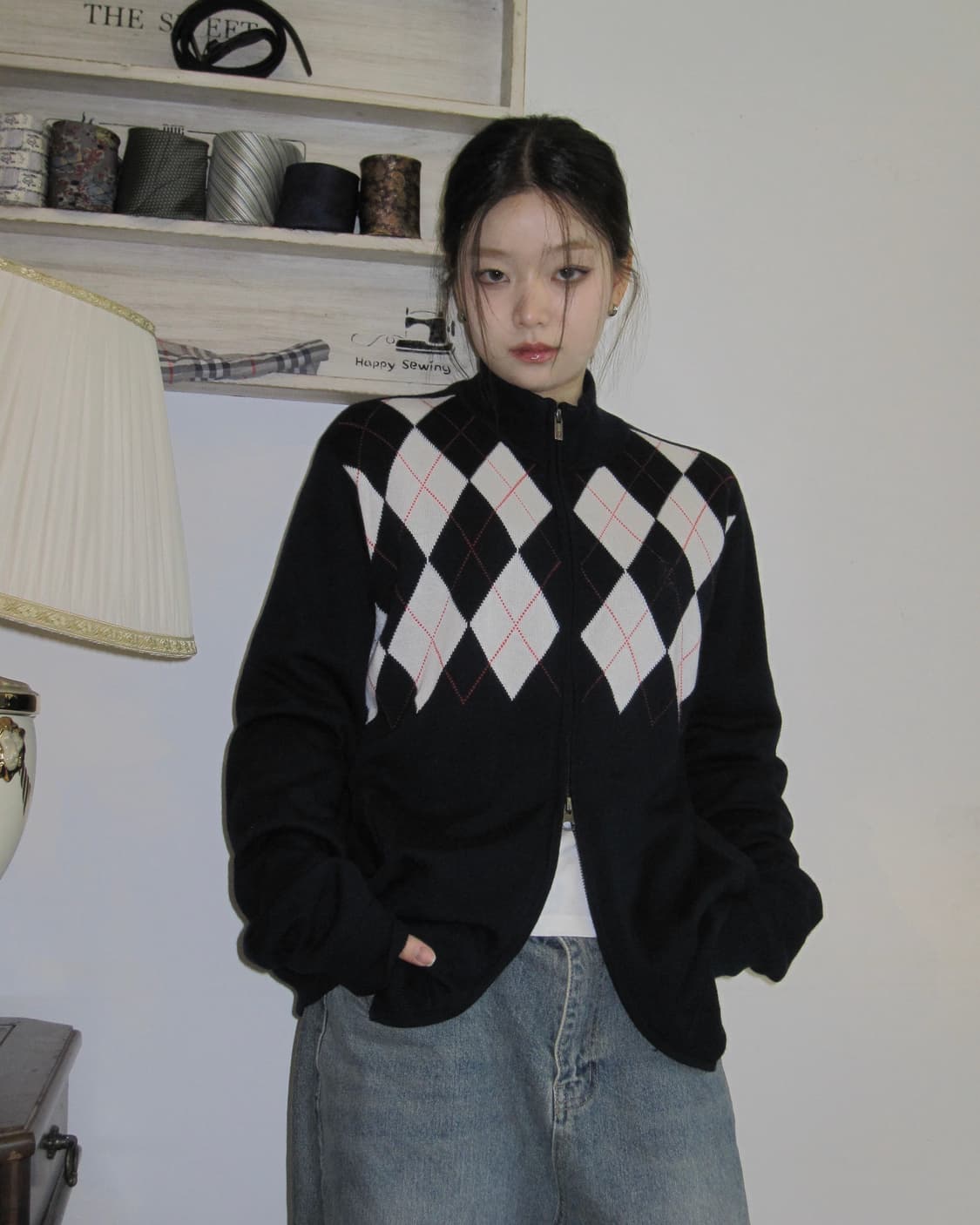 풋조이 아가일 니트 집업 상품이미지2