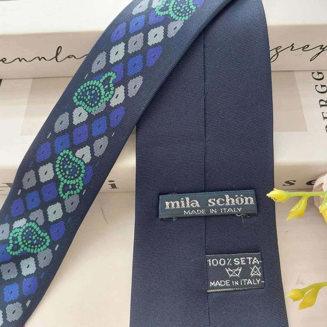 밀라숀 실크 네이비 패턴 넥타이 8.9cm A+등급 K2535 상품이미지6