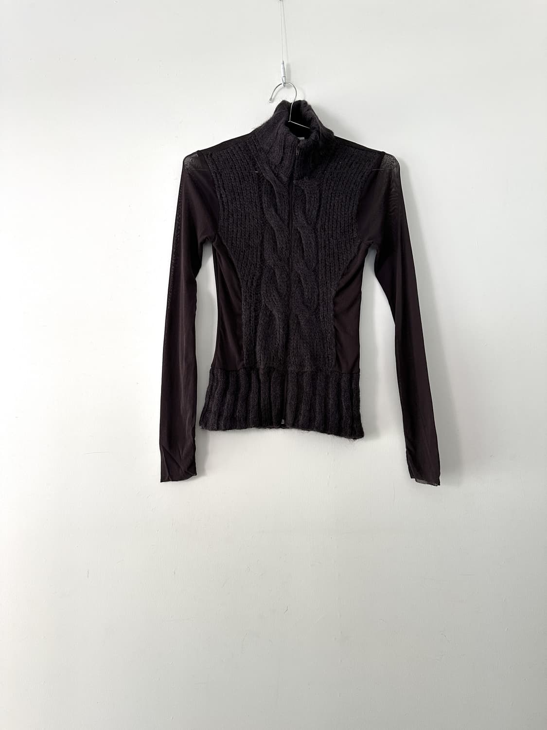 Kid hair sheer zip-up / brown 상품이미지5