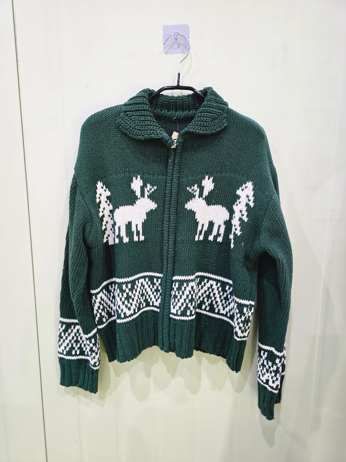 사슴 패턴 니트 가디건 그린 상품이미지1