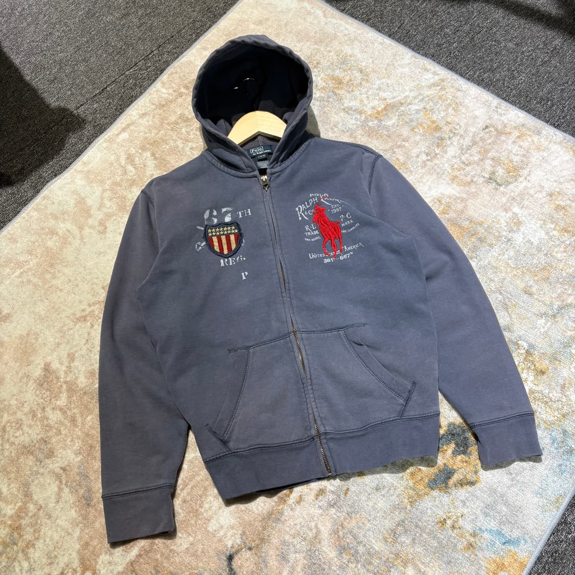 90‘s 폴로 빅포니 성조기 후드집업 상품이미지1
