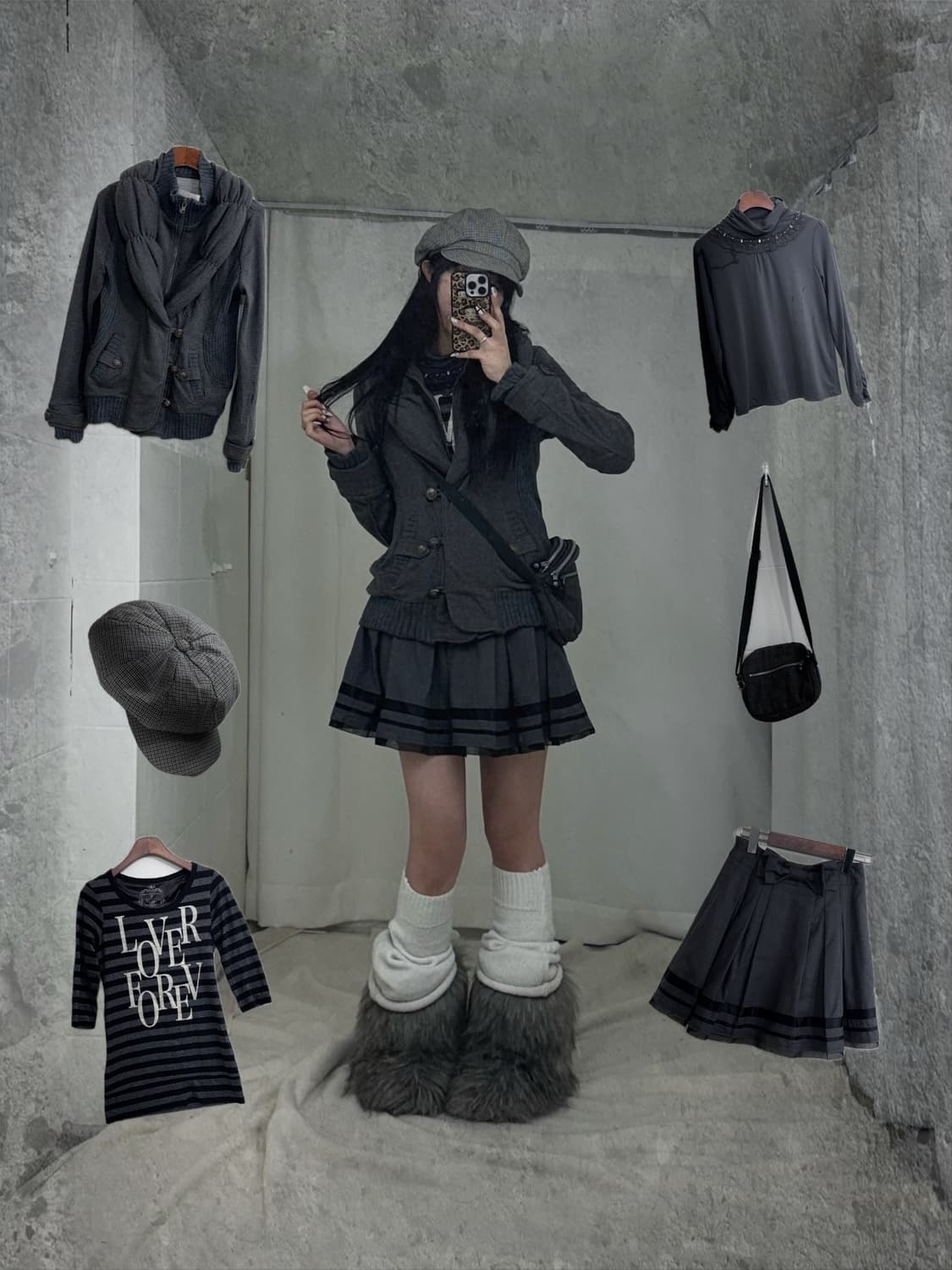 엑시즈팜 키플링 그레이 무채색 겨울 니혼진 코디세트  상품이미지1