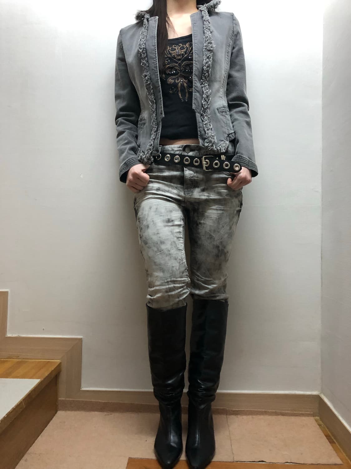 빈티지 화이트 펑크 워싱 데님 팬츠 상품이미지7