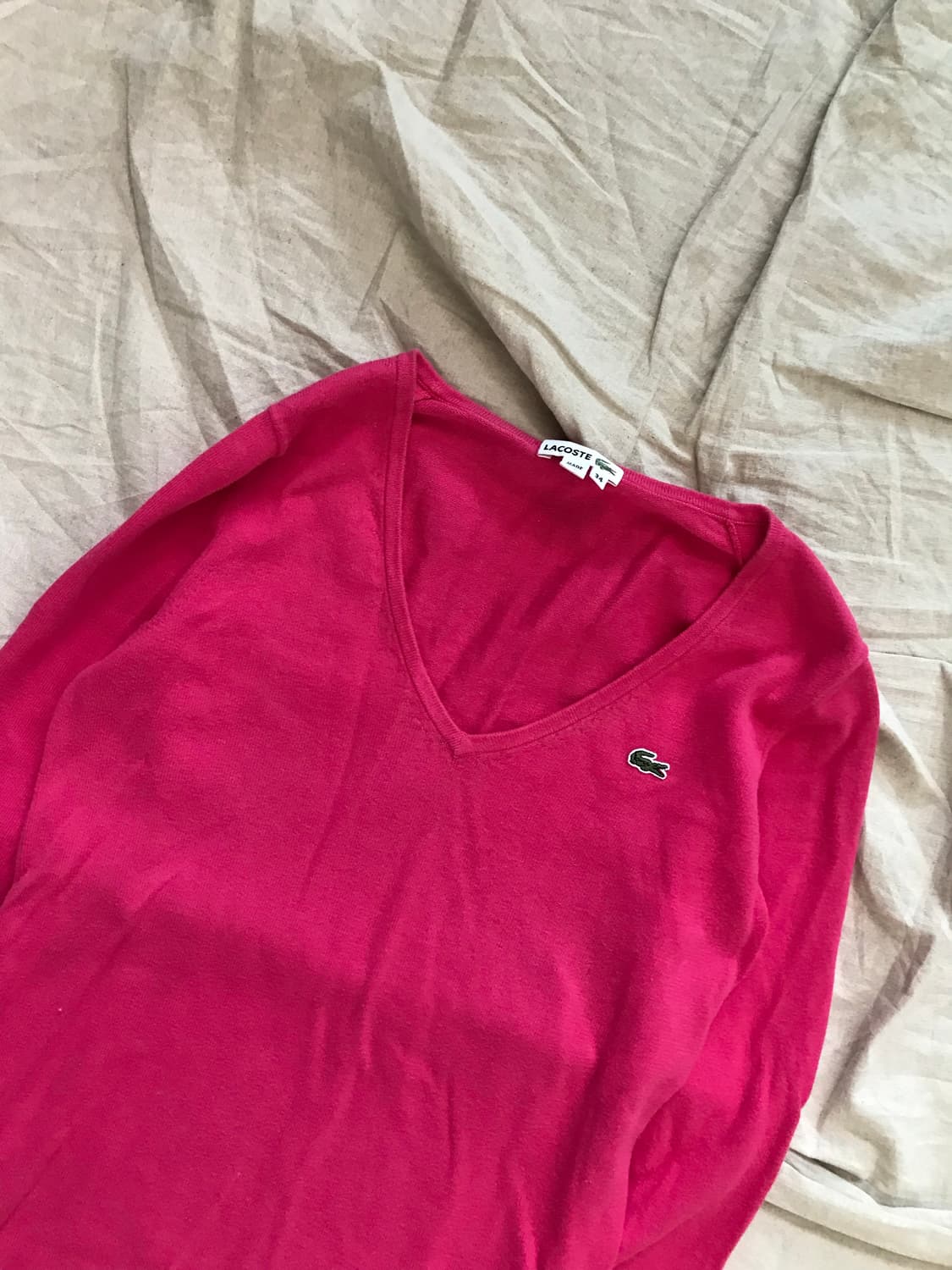 라코스테 로고 핑크 브이넥 니트 상품이미지6