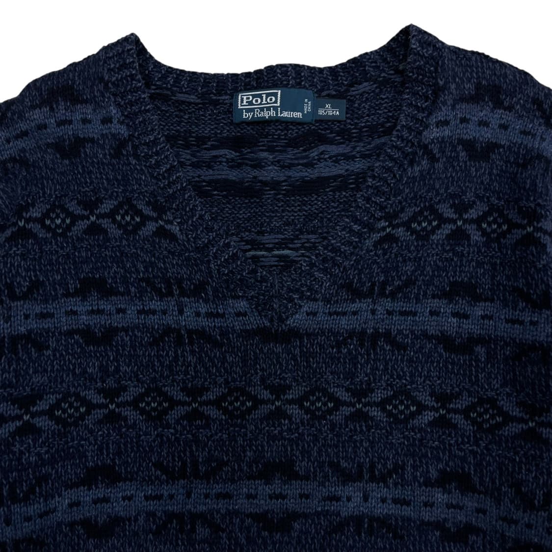 폴로 랄프로렌 90s 딥블루 에스닉패턴 브이 니트 XL 상품이미지4
